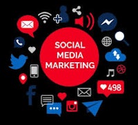 a social media marketing logo on a black background